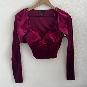 Meraki Red Velour Corset Top and Shoulder Cover Set Top Set Small